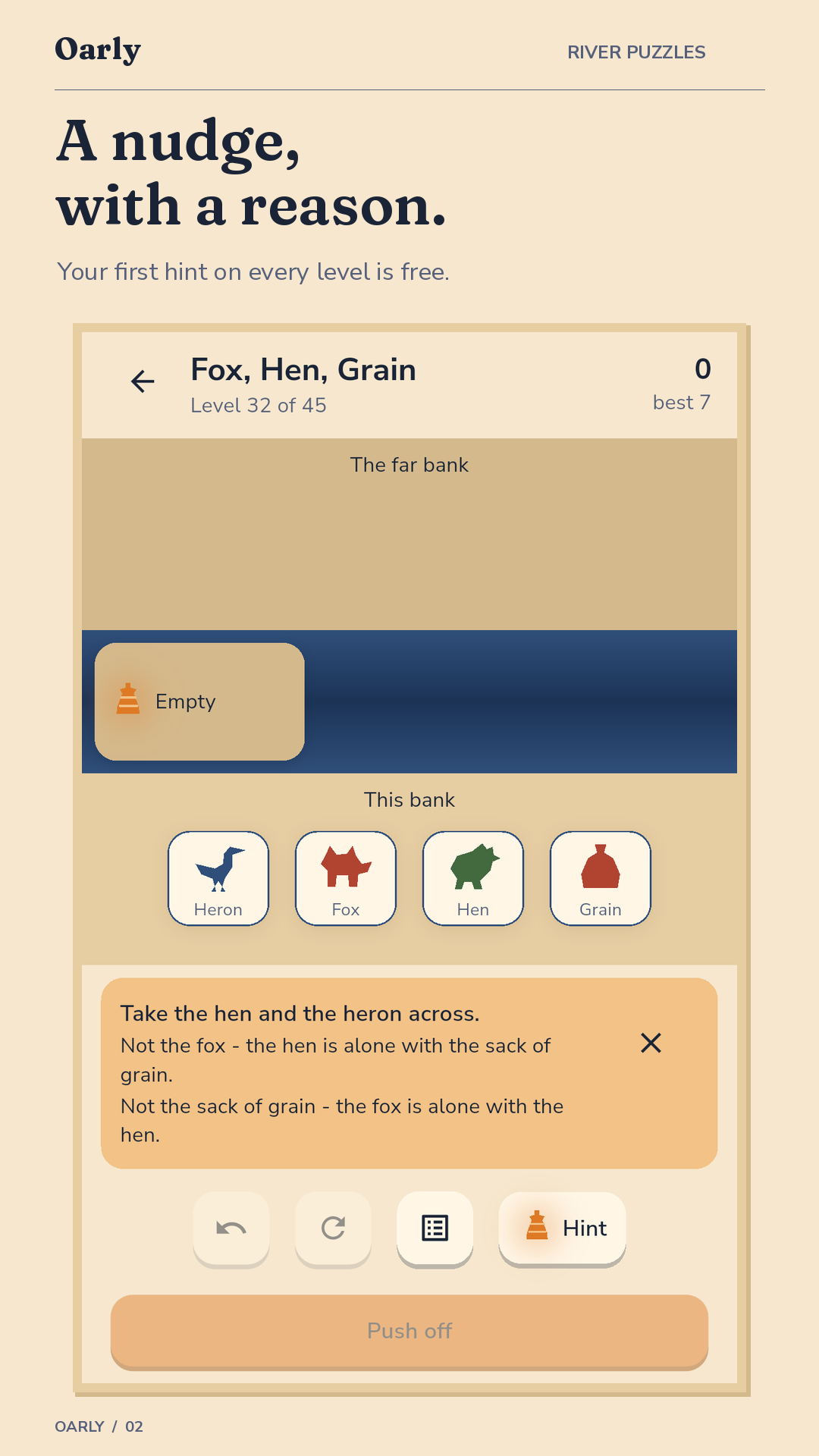 The free hint, naming the passenger to take and the two that cannot be left behind